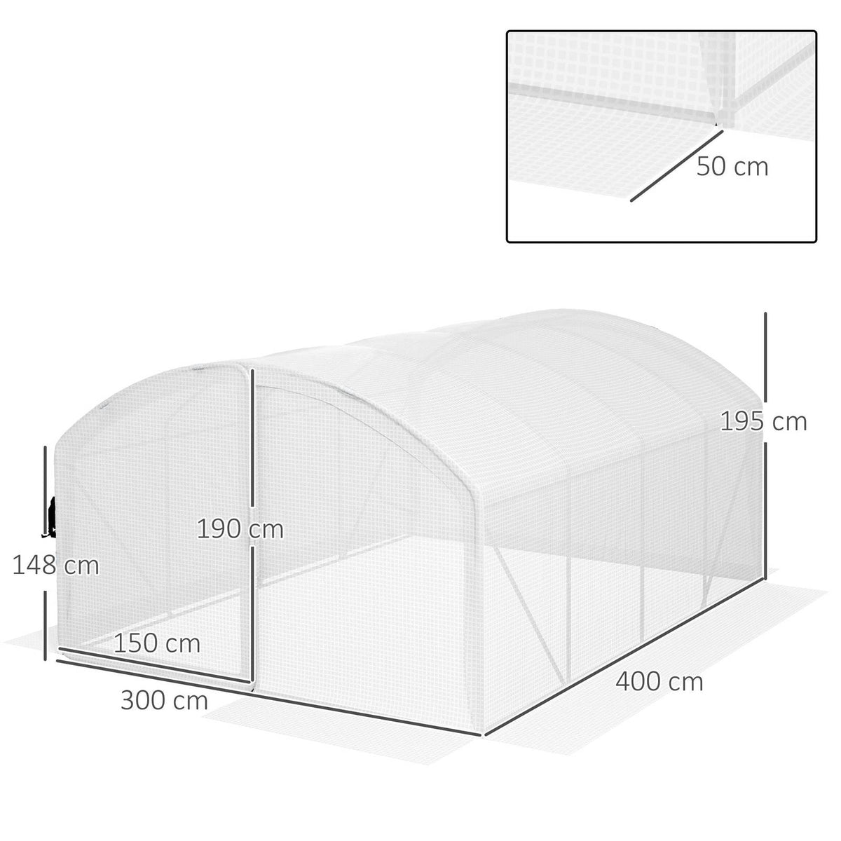 Dimensions de la serre blanche : 400 × 300 × 195 cm