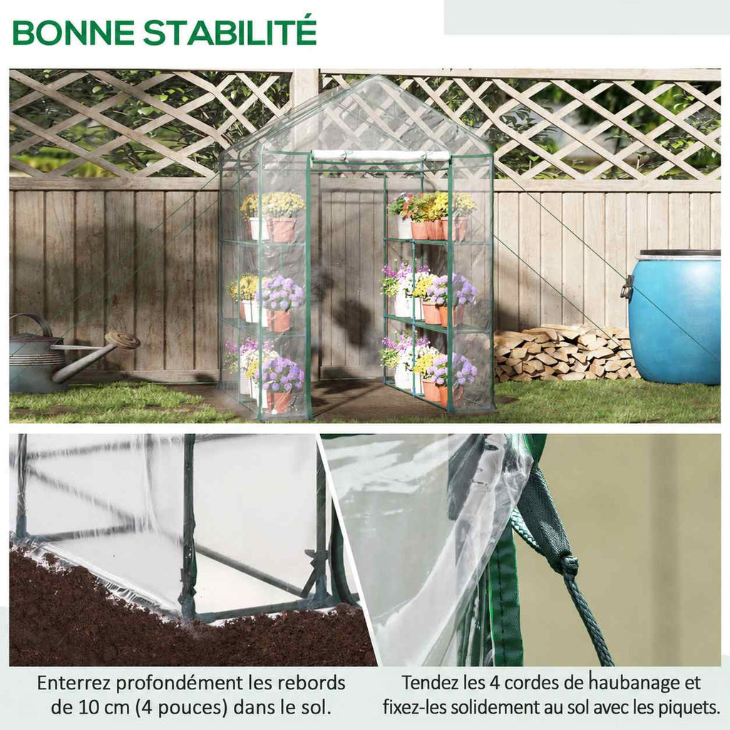 Petite serre transparente et détails de la fixation au sol