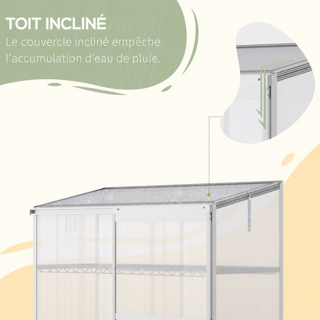 Toit incliné de la serre de balcon et détail de son bord
