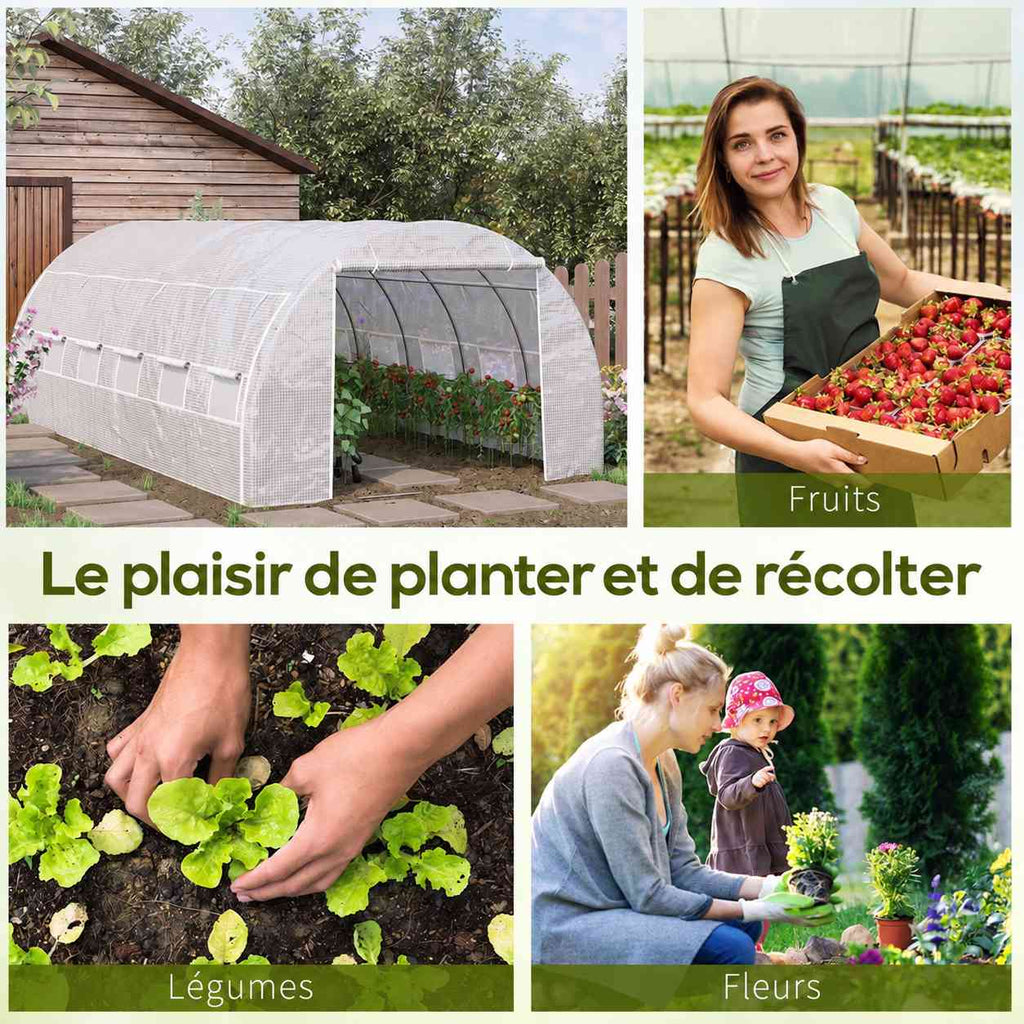 Serre blanche et scènes de récolte et de plantation