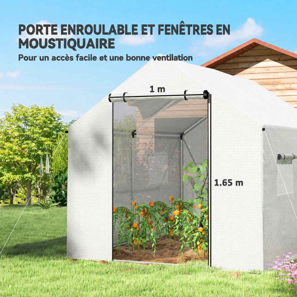 Serre blanche avec dimensions de la porte enroulable