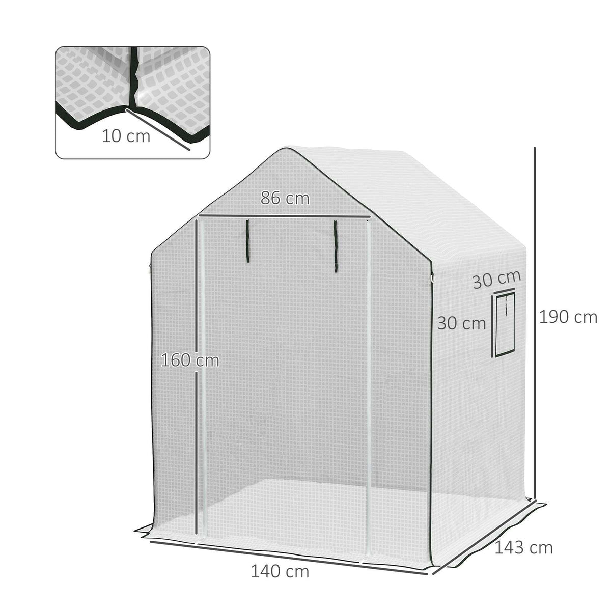 Dimensions de la housse blanche : 143 × 140 × 190 cm