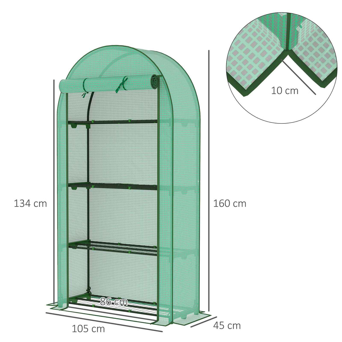 Dimensions de la serre de balcon verte : 105 × 45 × 160 cm