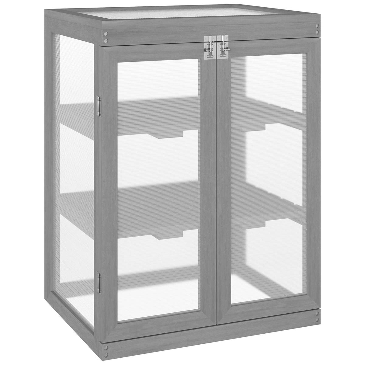 Serre armoire en bois gris avec deux portes et couvercle fermé