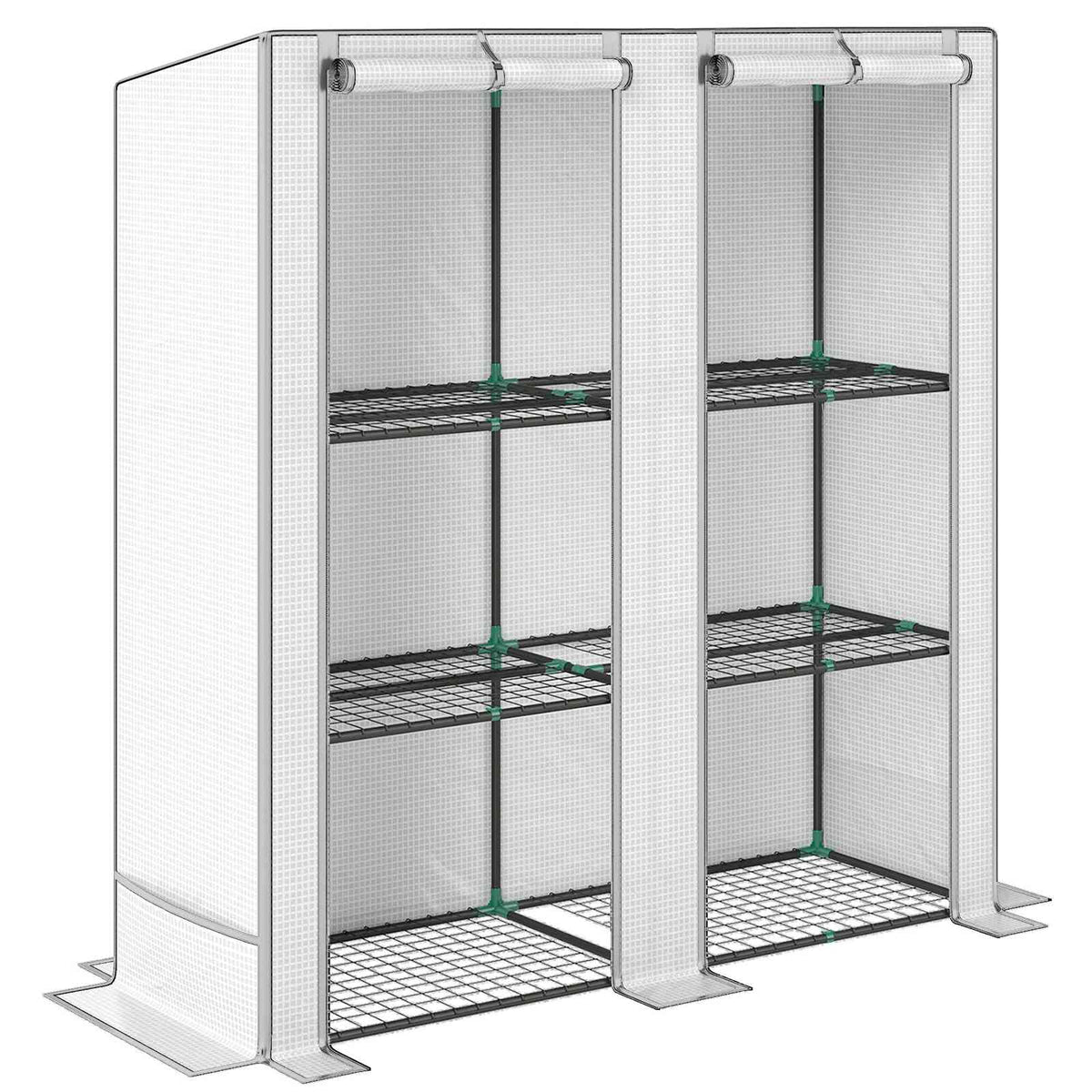 Serre adossée blanche avec deux portes et six tablettes