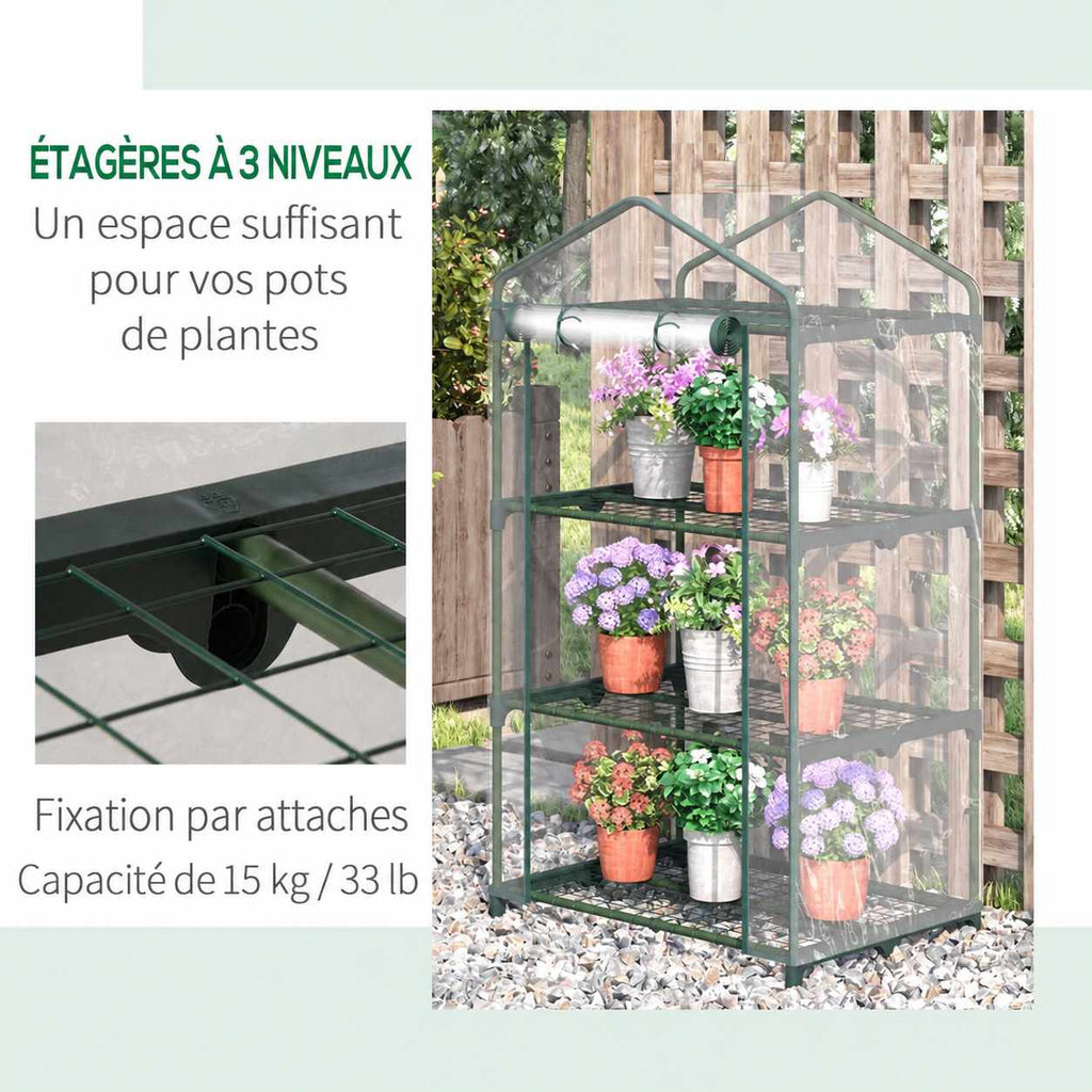 Mini serre à trois niveaux avec détail du support de tablette