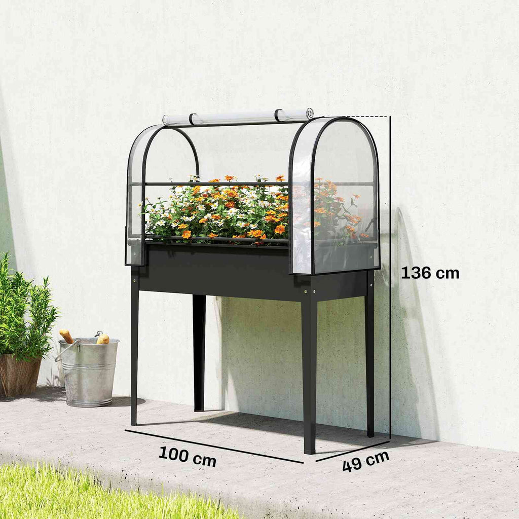 Dimensions du bac potager noir avec serre : 100 × 49 × 136 cm