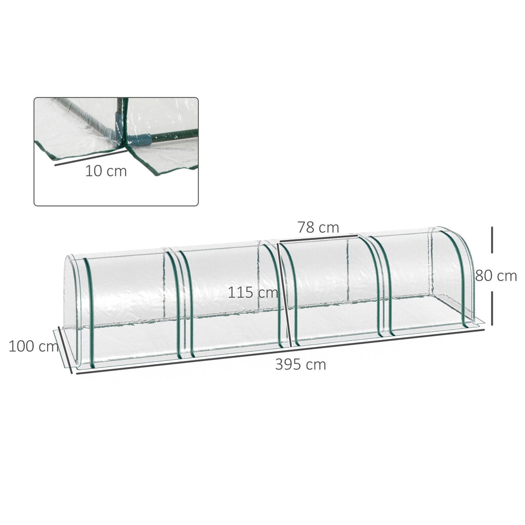 Schéma des dimensions de la mini serre tunnel : 395 × 100 × 80 cm