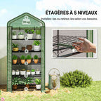 Serre verte avec plantes et détail d’une tablette amovible