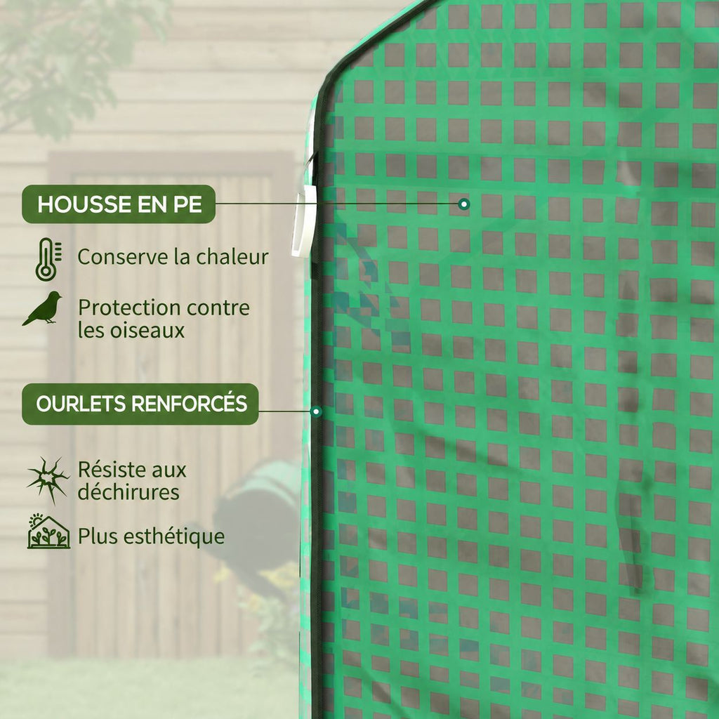 Gros plan de la bâche verte quadrillée et d’une bordure