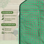 Gros plan de la bâche verte quadrillée et d’une bordure