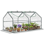 Mini-serre transparente à deux ouvertures avec plantes en pots