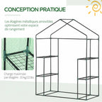 Armature nue de la petite serre et étagères grillagées amovibles