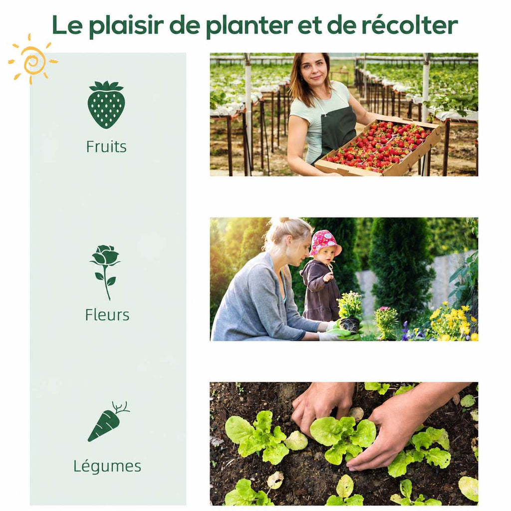 Scènes de récolte et de plantation de fruits, fleurs et légumes