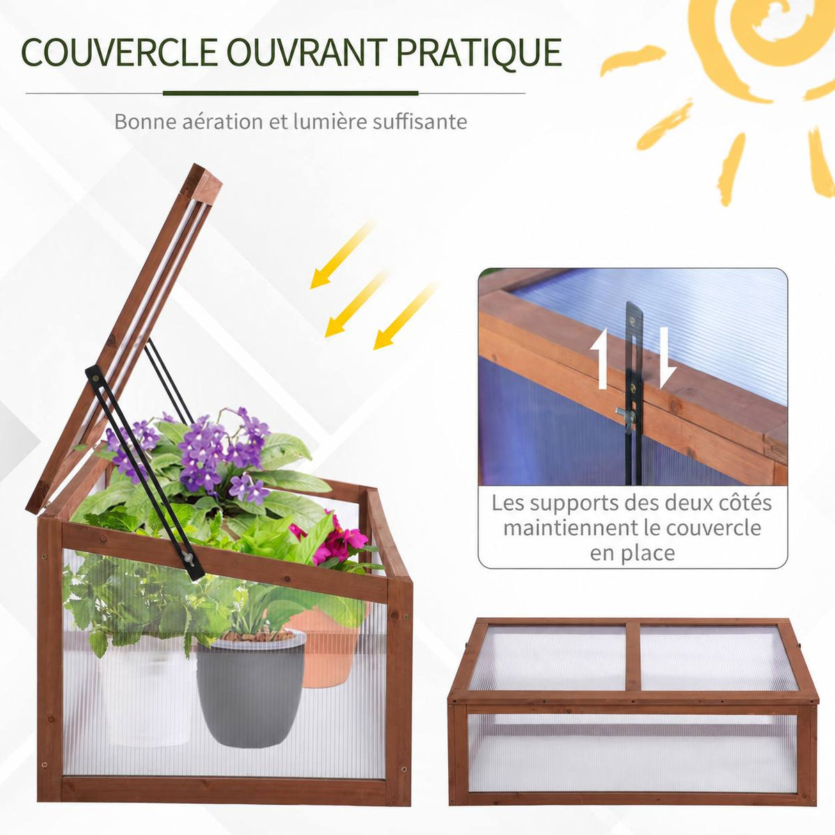 Couvercle du châssis ouvert avec supports latéraux réglables