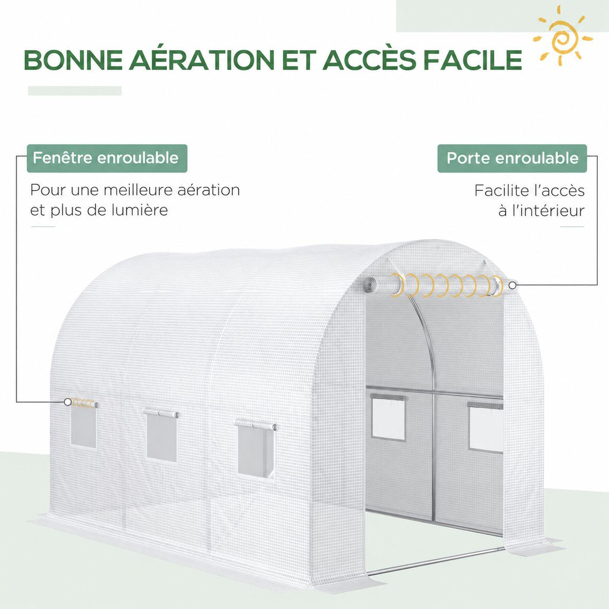 Présentation de la porte et des fenêtres enroulables de la bâche blanche