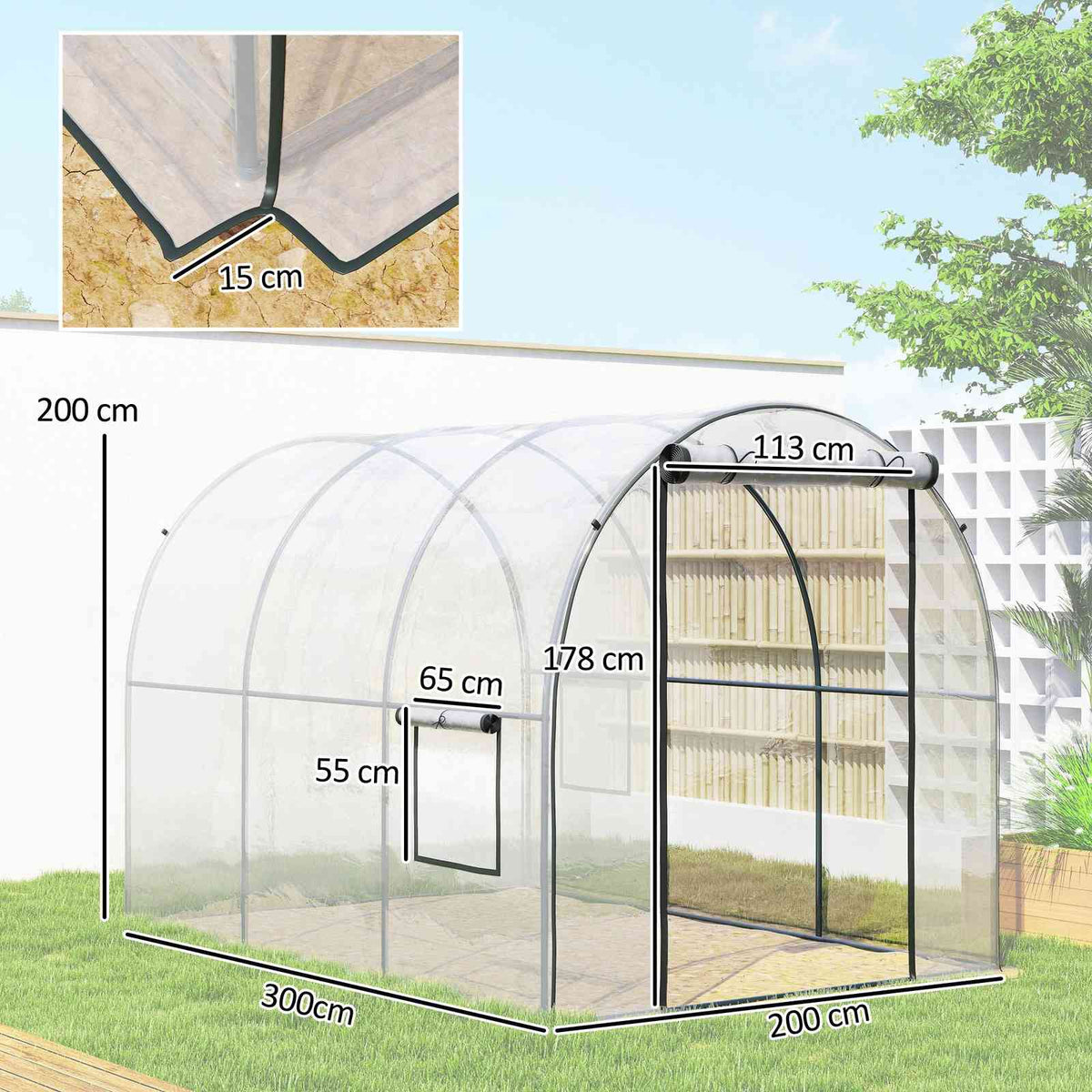Dimensions de la serre tunnel : 300 × 200 × 200 cm