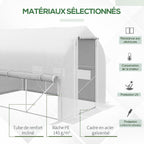 Détail de la bâche blanche et de l’armature de serre