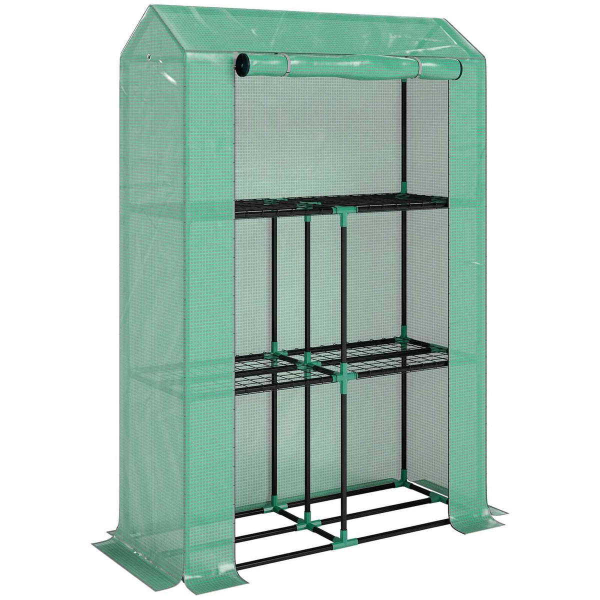 Mini serre verte à trois niveaux et porte enroulée