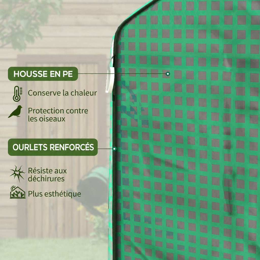 Gros plan de la housse verte quadrillée et d’une bordure