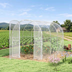 Serre transparente avec cultures dans un potager