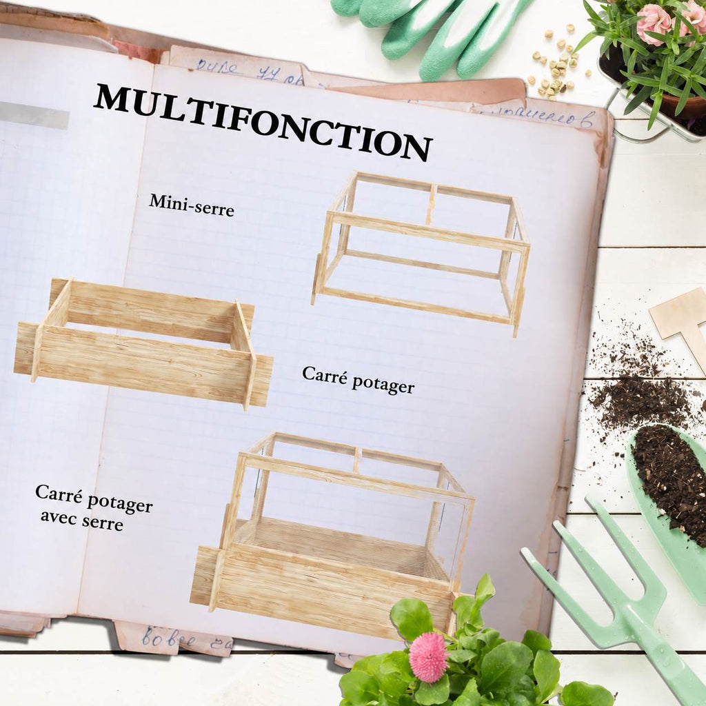 Illustration des trois configurations du carré potager en bois