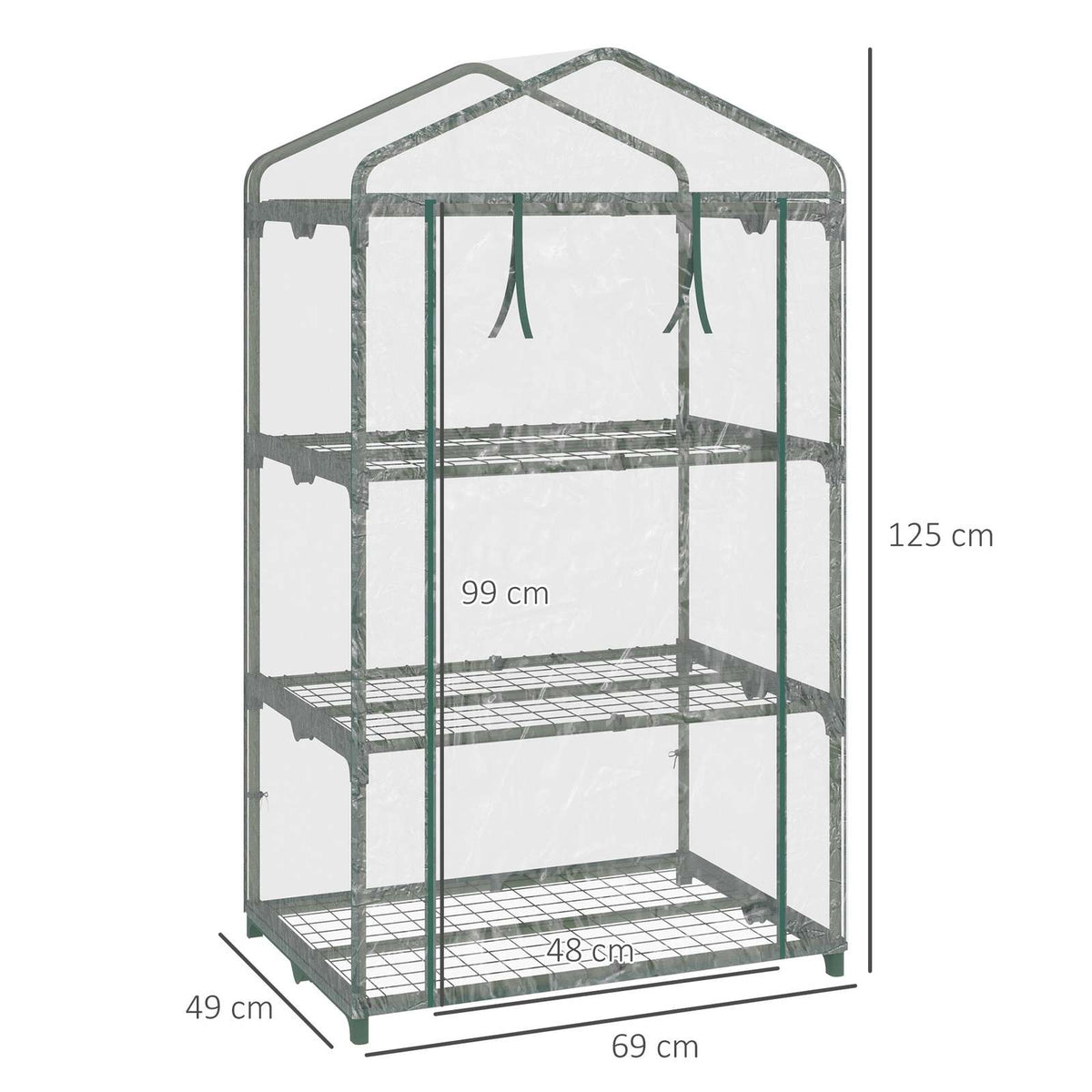 Dimensions de la mini serre : 69 × 49 × 125 cm