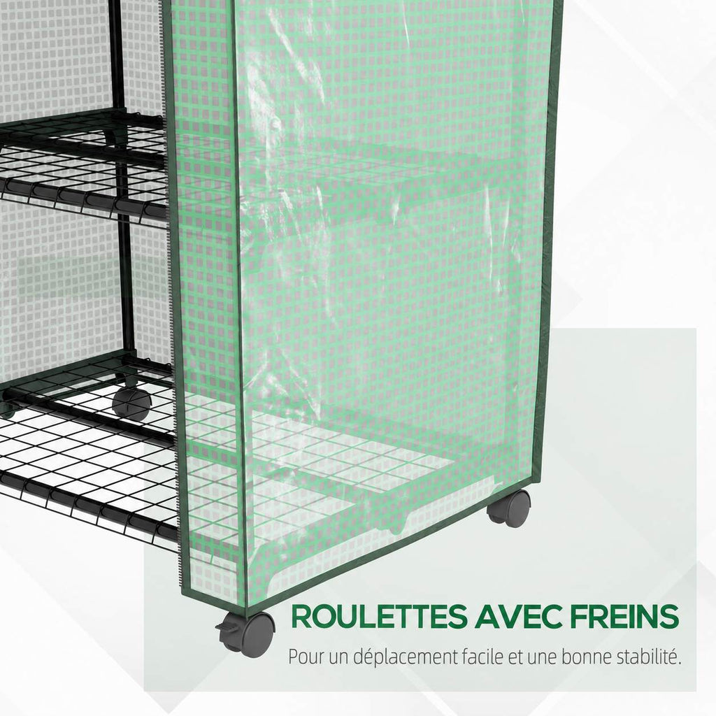Détail des roulettes avec freins de la mini serre