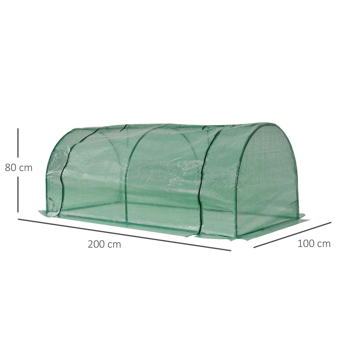 Dimensions de la mini-serre tunnel verte : 200 x 100 x 80 cm