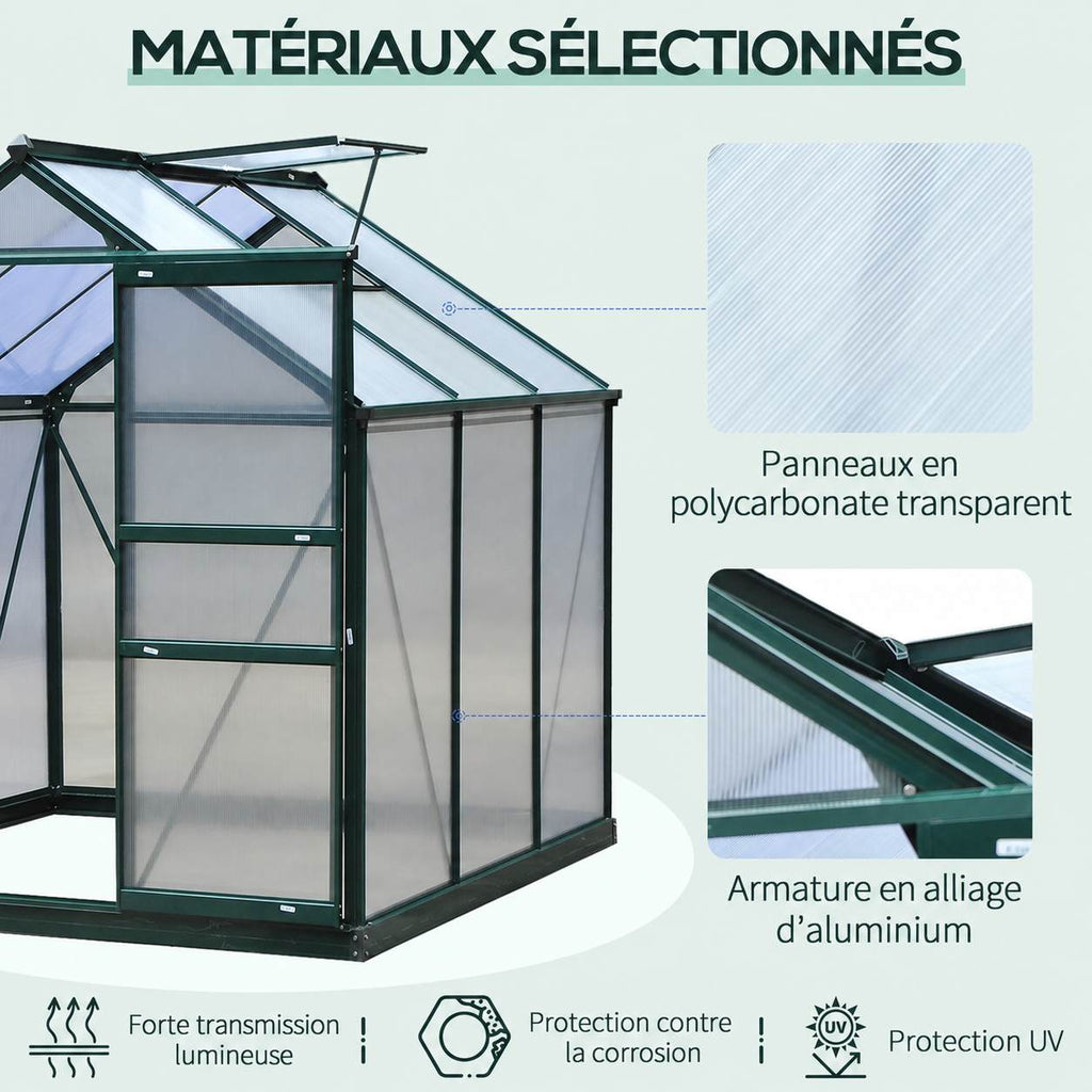 Présentation du cadre vert et des panneaux de la serre de jardin