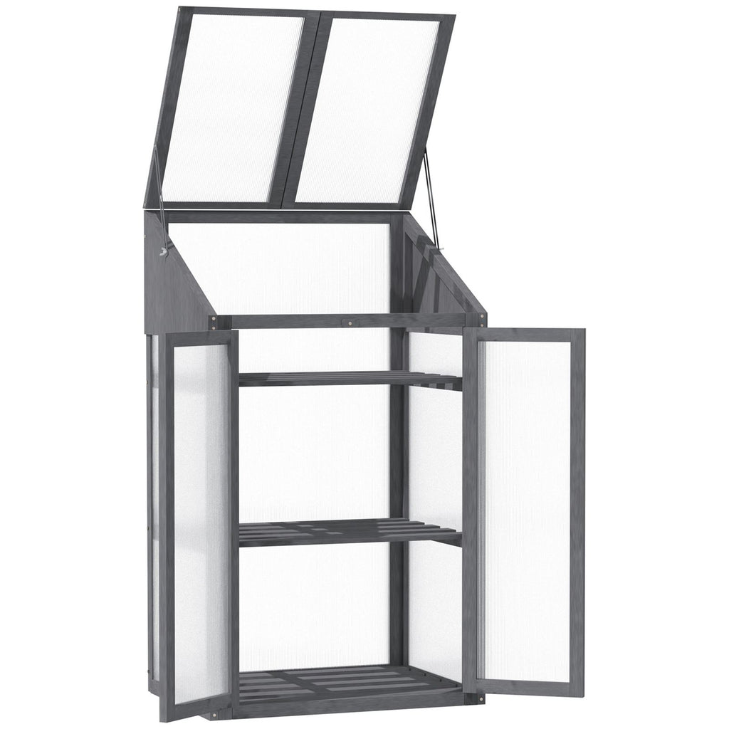 Armoire serre grise avec toit et portes ouverts