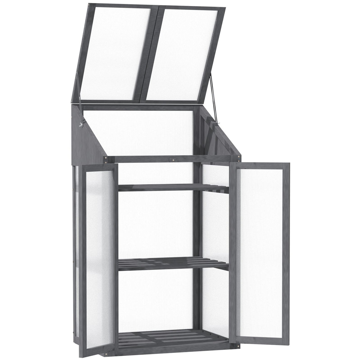 Armoire serre grise avec toit et portes ouverts