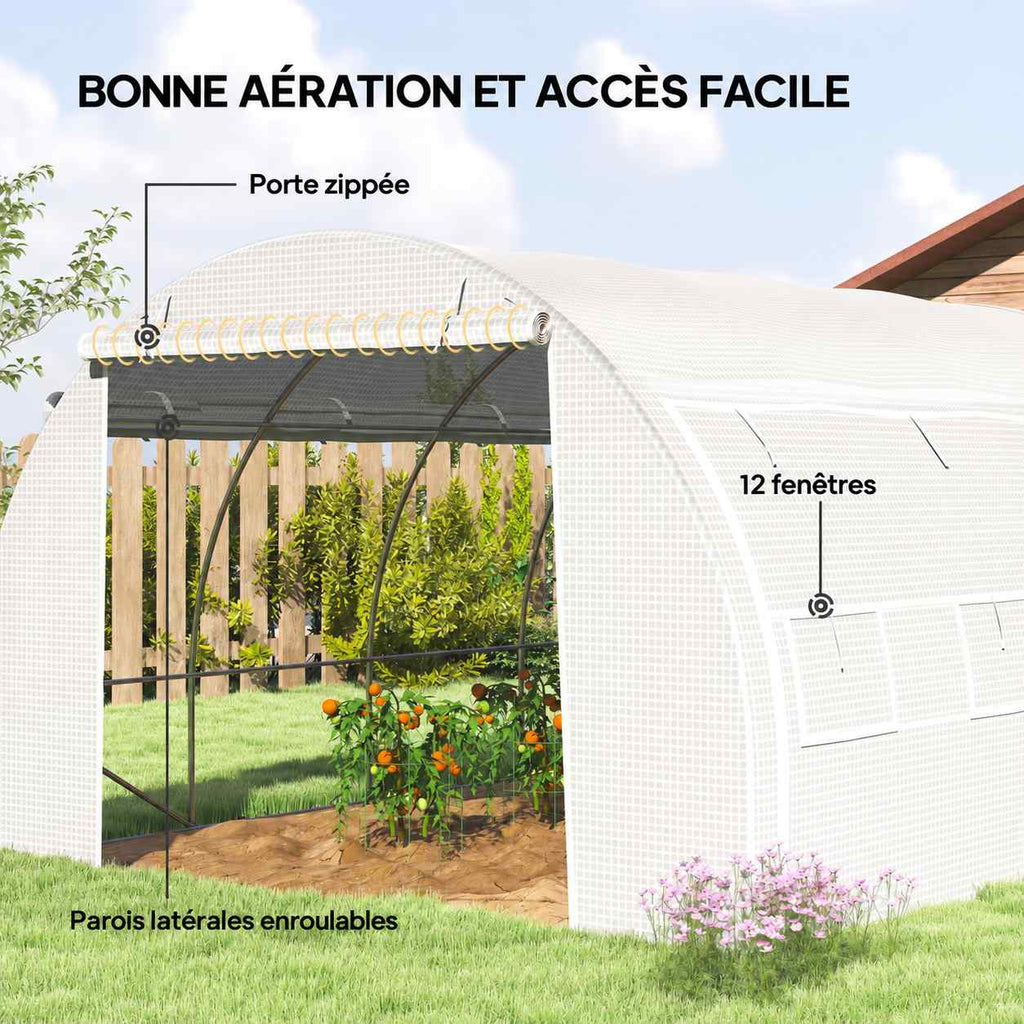 Serre blanche avec côtés relevables et douze fenêtres