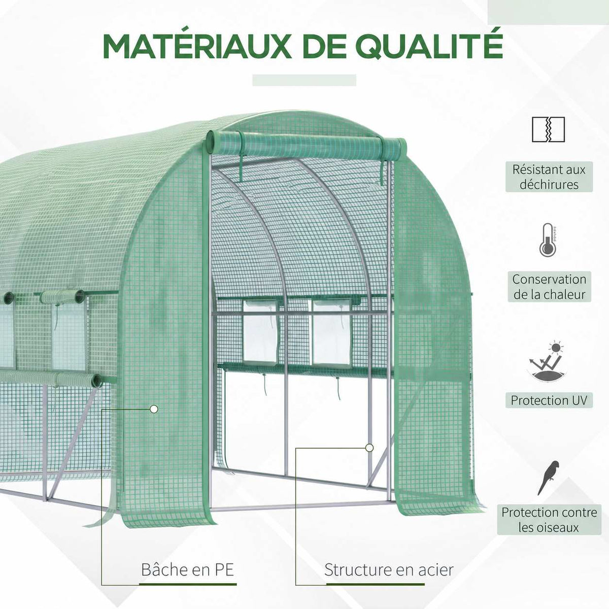 Serre verte avec détail de la housse et de l’armature
