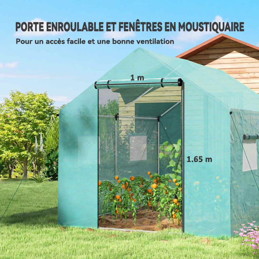 Serre verte avec dimensions de la porte enroulable