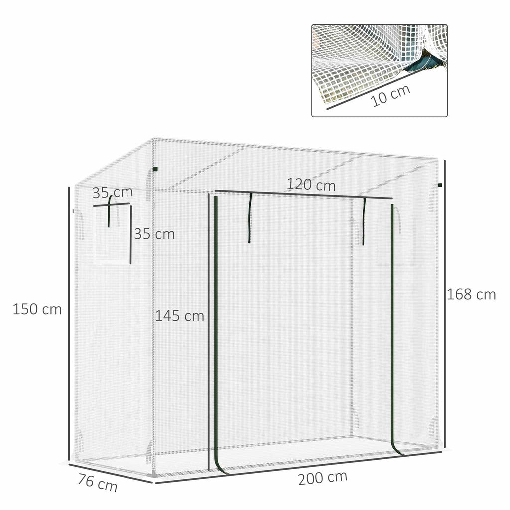 Dimensions de la serre blanche : 200 × 76 × 168 cm