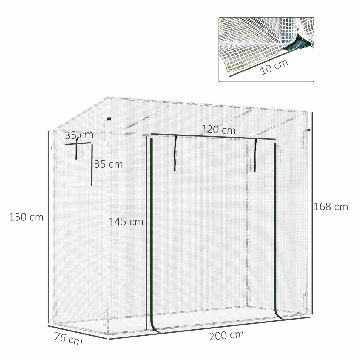 Dimensions de la serre blanche : 200 × 76 × 168 cm