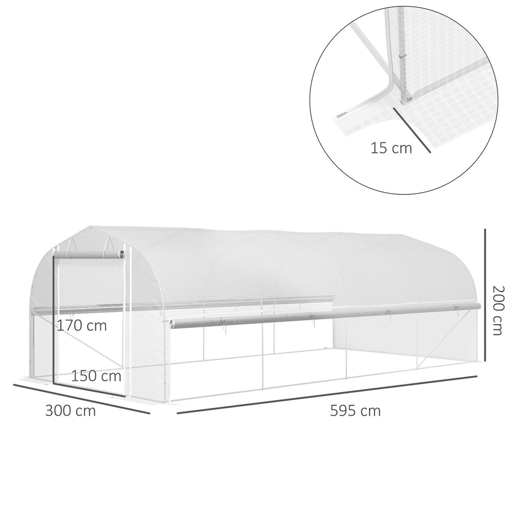 Dimensions de la serre tunnel blanche : 595 × 300 × 200 cm