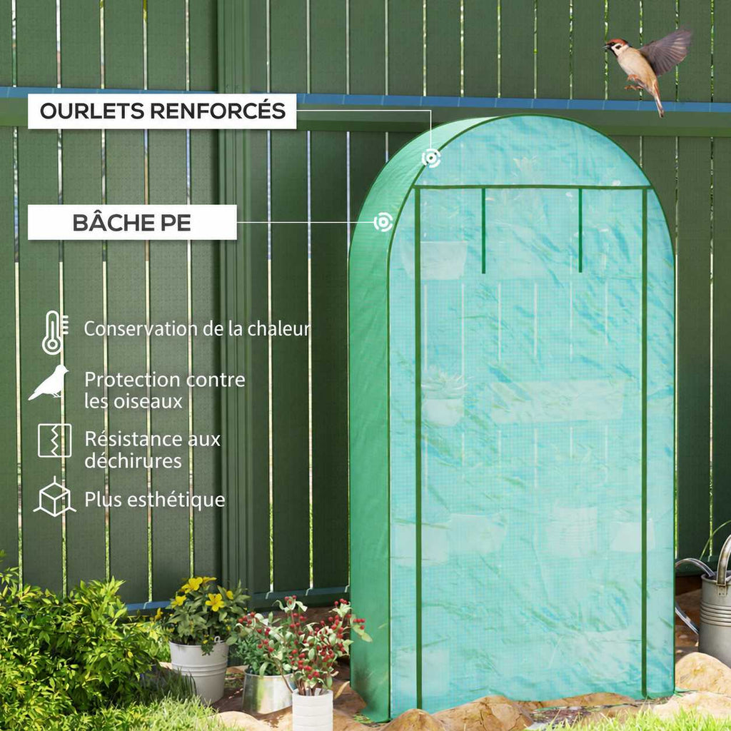 Serre de balcon verte fermée avec détails de la housse et des coutures