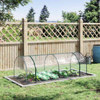 Mini-serre tunnel transparente protégeant des légumes au potager