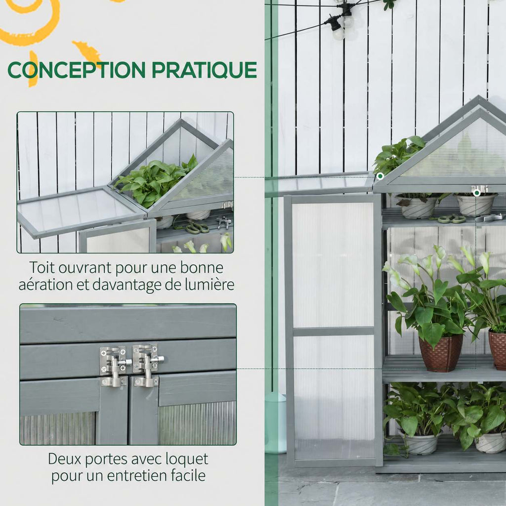 Toit ouvrant et double porte à loquets de la serre grise
