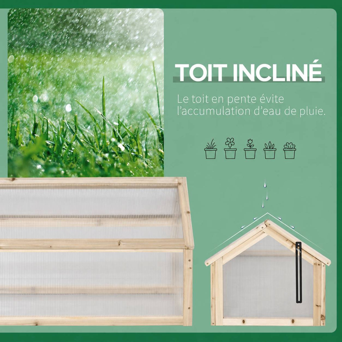 Illustration du toit incliné du châssis et de la pluie