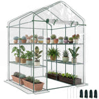 Serre transparente à étagères latérales avec plantes et piquets fournis