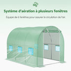 Présentation des six fenêtres latérales de la bâche de serre verte