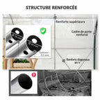 Détails des tubes, du cadre de porte et des renforts de la serre tunnel