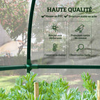 Détail de la housse transparente et d’un raccord de la serre adossée
