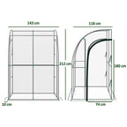 Dimensions de la serre adossée transparente : 143 × 118 × 212 cm