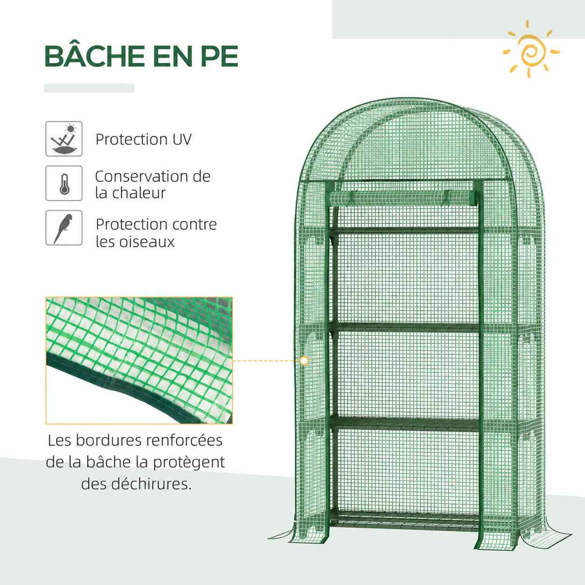 Mini serre verte fermée avec détail des bordures