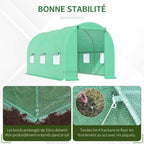 Serre tunnel verte et présentation des ancrages au sol