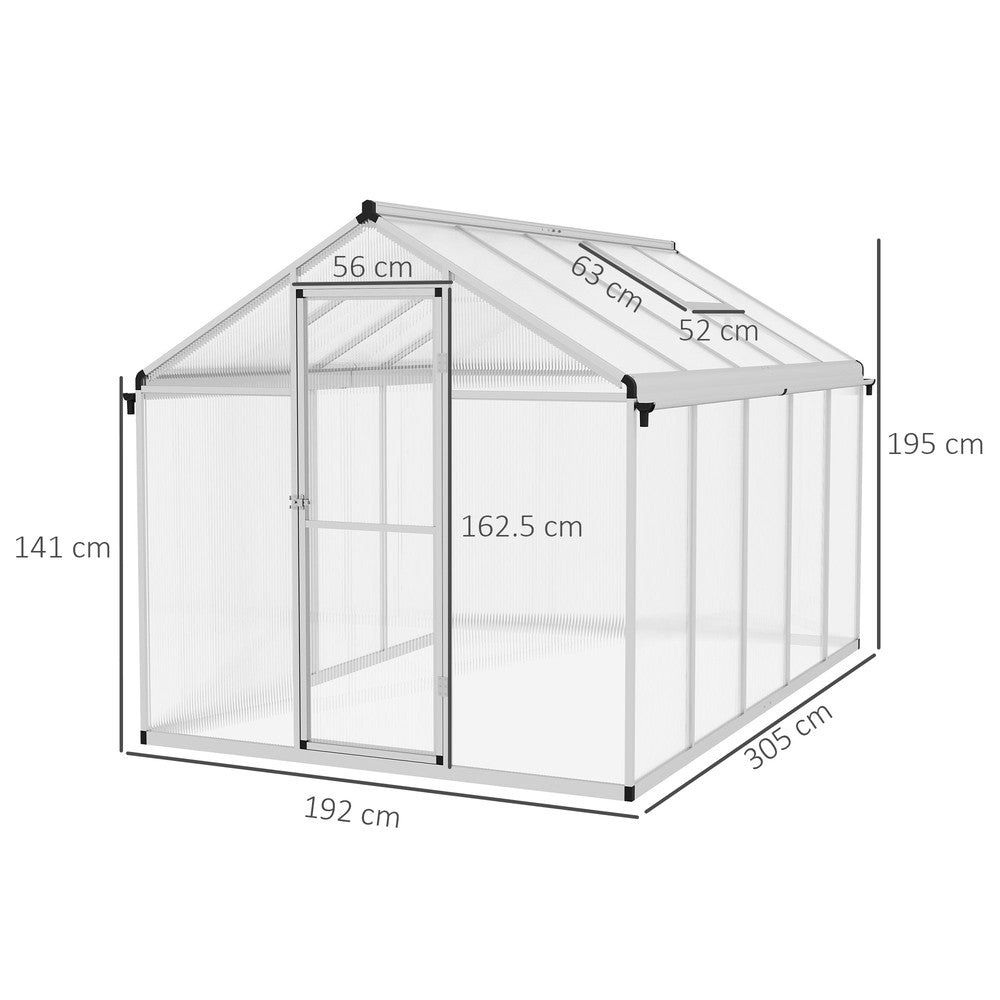 Dimensions de la serre en polycarbonate : 305 × 192 × 195 cm